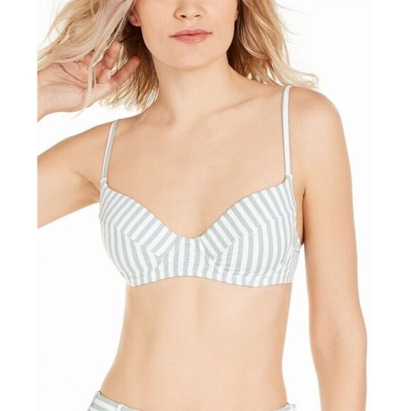 NWT What We Wore S Lydia Bralette Stripe Green Shell Swim Top 111686 - Picture 1 of 2
